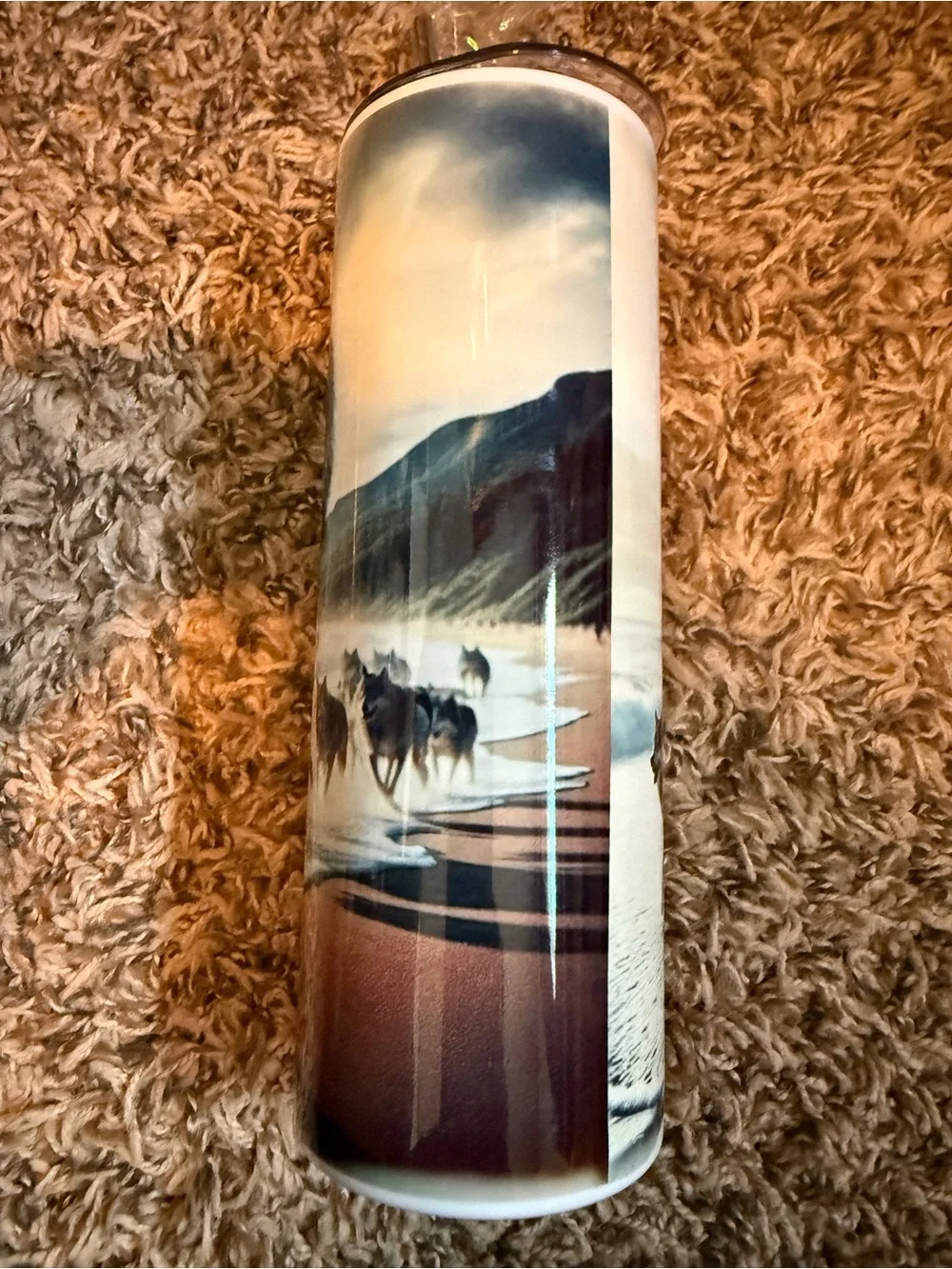 Wolves Beach Scene Decorative Tumbler - White